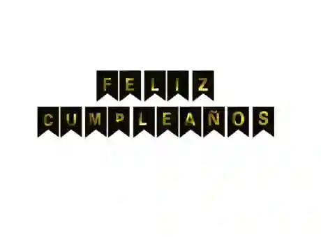 Banderín / Guirnalda / Letrero Feliz Cumpleaños (negro~letras Doradas)