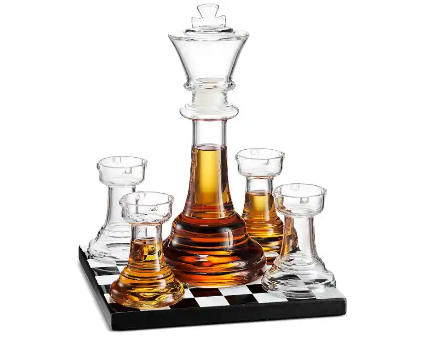 Decantador Ajedrez +4vasos Para Whisky Ginebra Ron