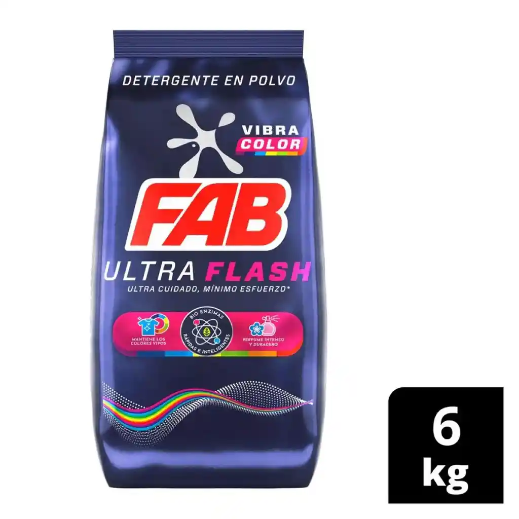 Detergente Fab Ultra Flash Polvo Vibra Color X 6kg