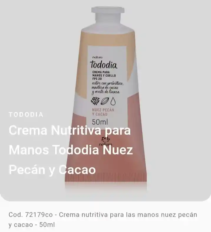 Natura - Crema Para Manos Todo Dia - Nuez Pecan Y Cacao - 50 Ml