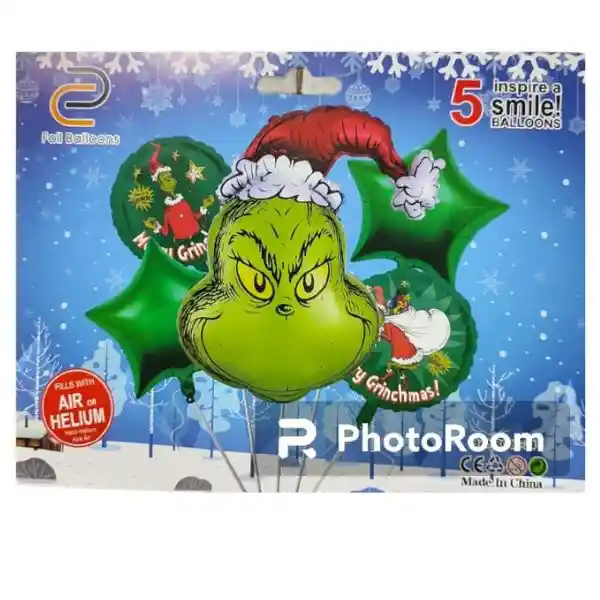 Kit De Globos Metalizados Grinch Navidad