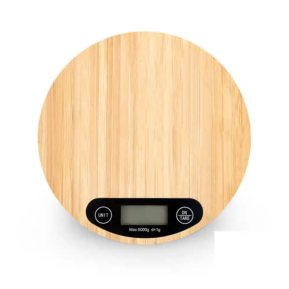 1 Gramera Bascula Pesa Cocina Multiuso Madera Bamboo + Pilas