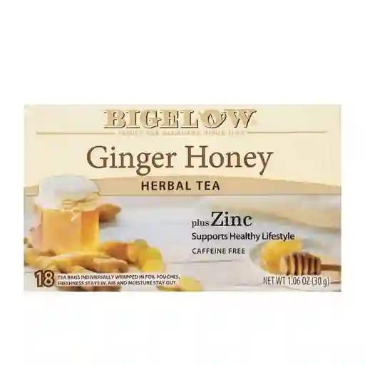 Bigelow Te Herbal Caffeine Free Miel Jengibre + Zinc - Ginger Honey Plus Zinc 18 Bolsitas (30 G)