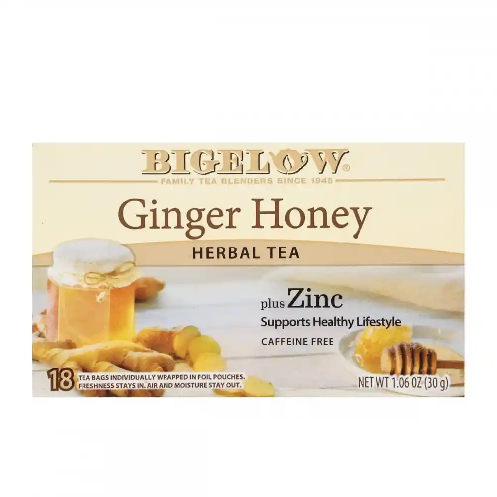 Bigelow Te Herbal Caffeine Free Miel Jengibre + Zinc - Ginger Honey Plus Zinc 18 Bolsitas (30 G)