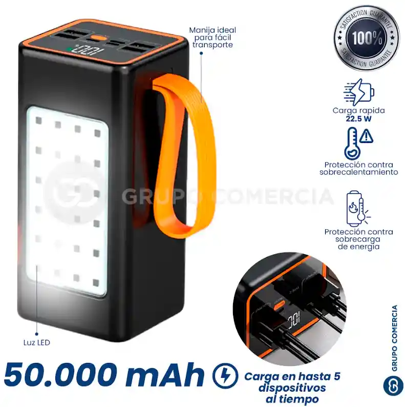 Power Bank Universal Viajes Carga Rápida Linterna Led 22.5 W