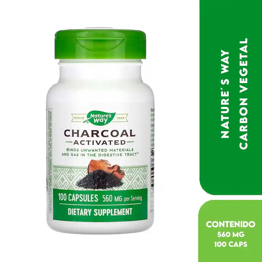 Nature's Way Carbón Vegetal Activado – Charcoal Activated 560 Mg Por Servicio, 100 Cápsulas