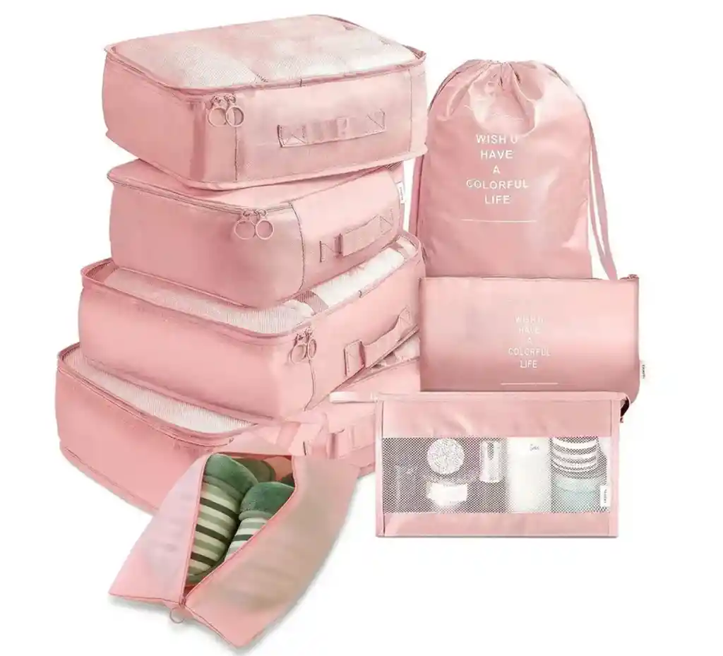 Bolsas De Almacenamiento Y Organizadora De Viaje De 8 Piezas Impermeable - Rosa				