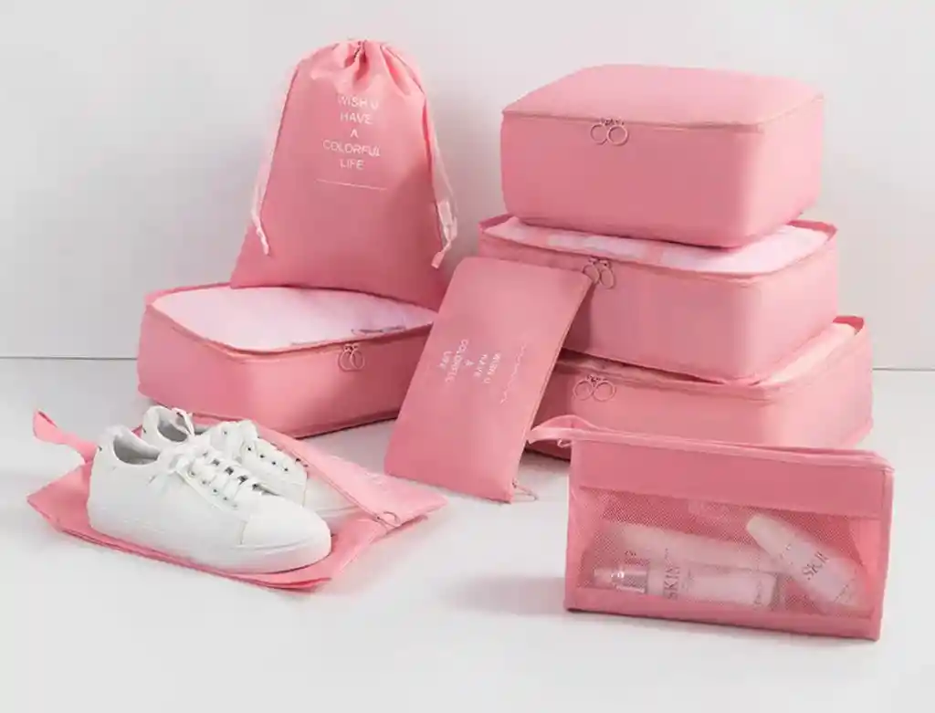 Bolsas De Almacenamiento Y Organizadora De Viaje De 8 Piezas Impermeable - Rosa				