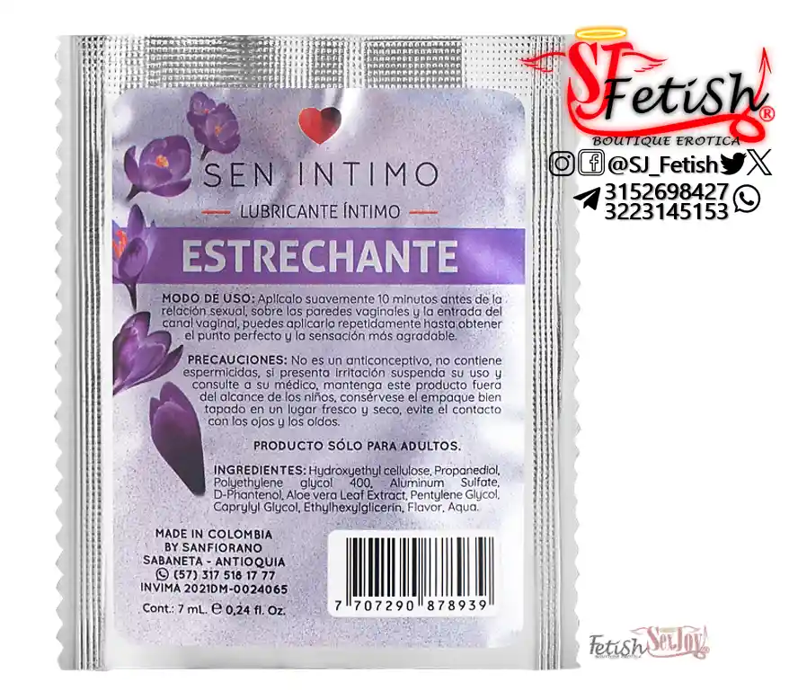 Lubricante Frio Sachet 7ml Sen Intimo Menta