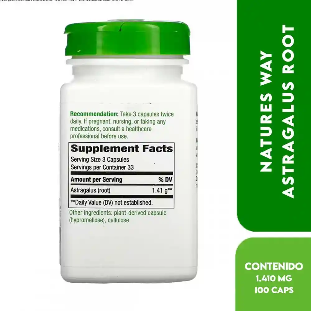 Nature's Way Astragalus Root Soporte Inmune 1.410 Mg Por Servicio 100 Cápsulas Veganas