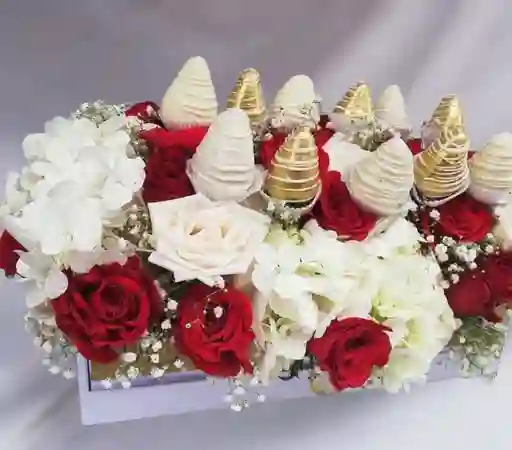 Rosas Feliz Navidad Y Fresas Con Chocolates Caja Locura, Aniversario, Feliz Cumpleaños, Feliz Día