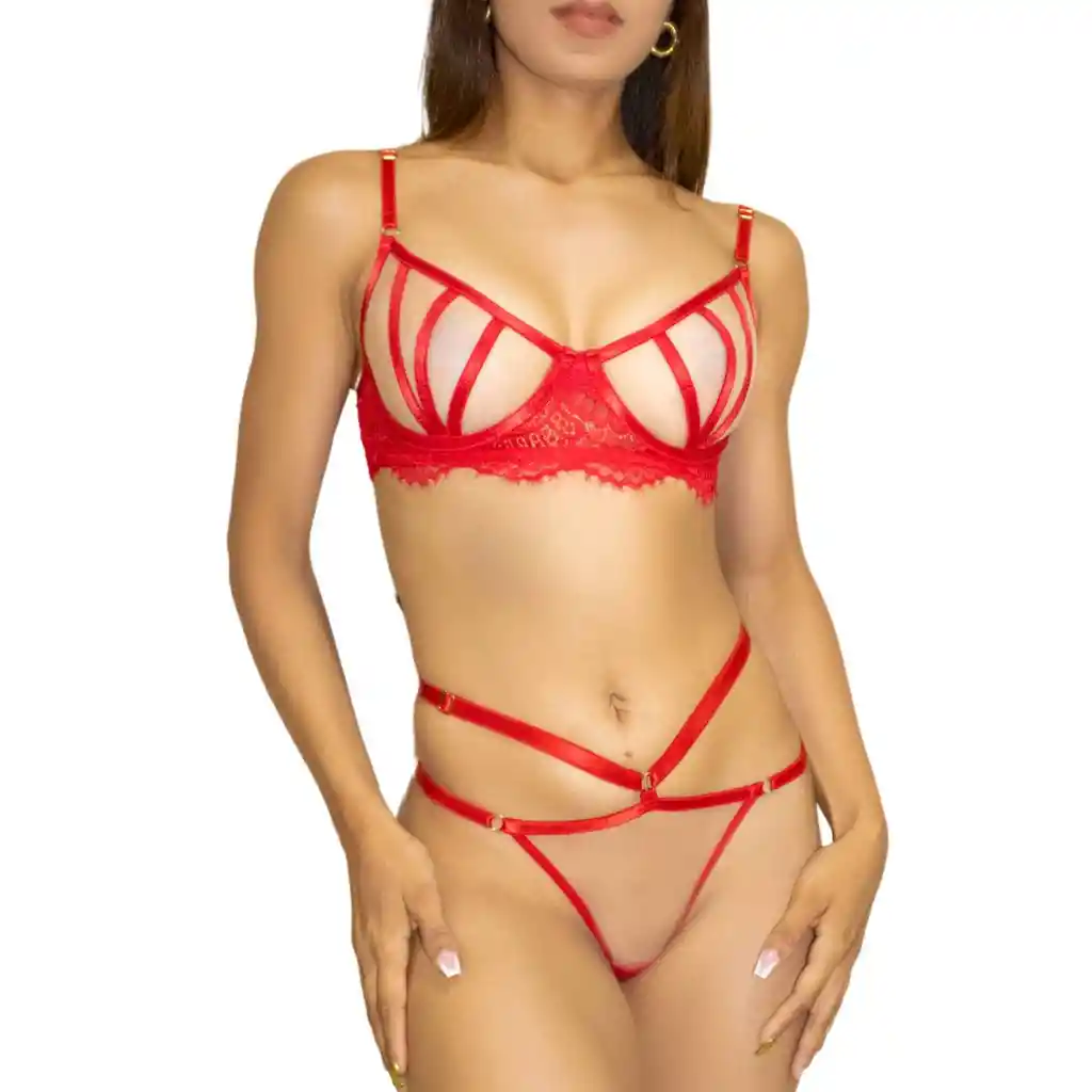 Conjunto De Lencería Extasis Rojo Talla S