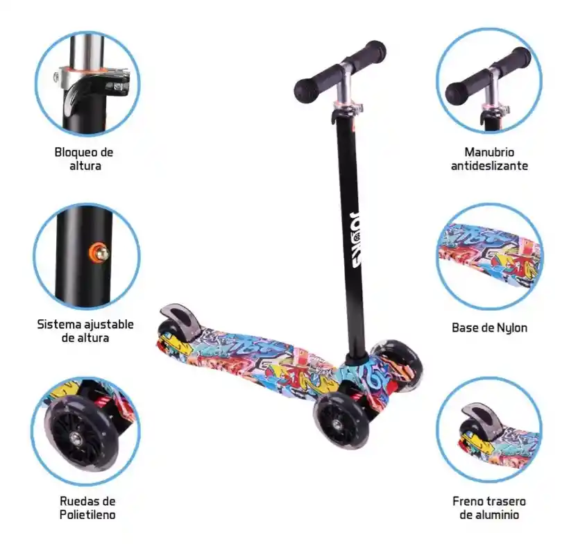 Patineta Scooter De Pie Para Niños 3 Ruedas Luz Led