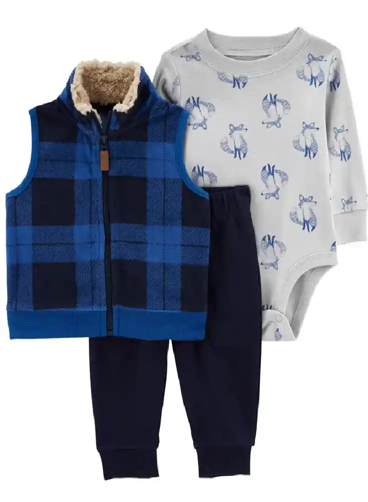 Conjunto 3 Piezas Chaleco Sherpa Azul - New Born