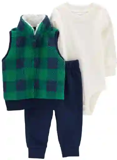 Conjunto 3 Piezas Chaleco Sherpa Verde - New Born