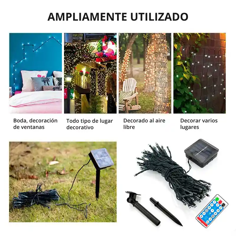 Luces Led De Navidad Recargable Panel Solar Control Remoto