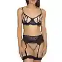 Conjunto De Lencería Extasis Negro Con Liguero Talla S