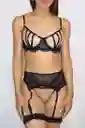 Conjunto De Lencería Extasis Negro Con Liguero Talla M