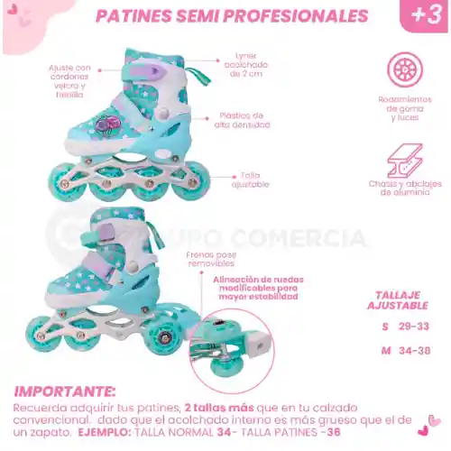 Patines Profesional Llanta Y Talla Ajustables Kit Protección