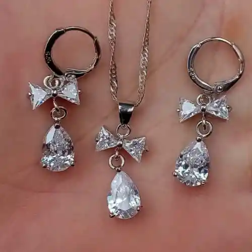 Aretes Cadena Y Dije En Plata 925; Con Bolsa De Regalo; Juego (jdp254)