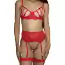 Conjunto De Lencería Extasis Rojo Con Liguero Talla S