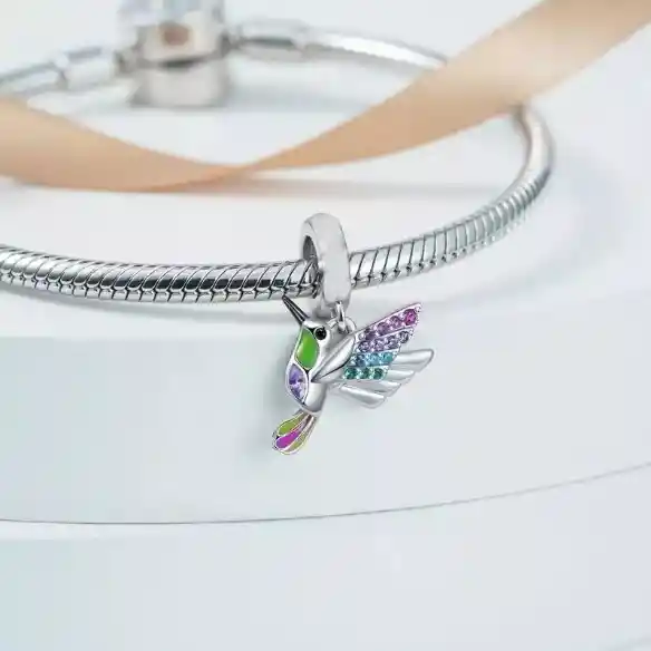 Charm Dije Pájaro Colibrí Para Pulsera Mujer En Plata 925