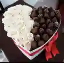 Corazon Rosas Blancas Y Fresas Con Chocolate Aniversario Nacimiento Bienvenida Feliz Cumple