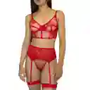 Conjunto De Lencería Euforia Rojo Con Liguero Talla S