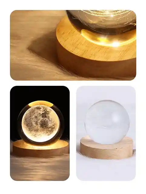 Lampara Decorativa De Cristal 3d Luna Con Luz