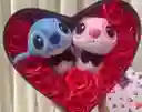 Rosas Rojas Mas Parejas De Stich Caja Corazon Amor Cumpleaños Aniversario