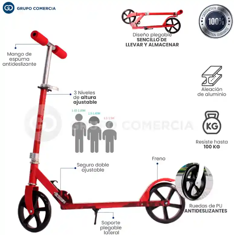 Monopatin Patineta Scooter Plegable Llanta Grande Rosada