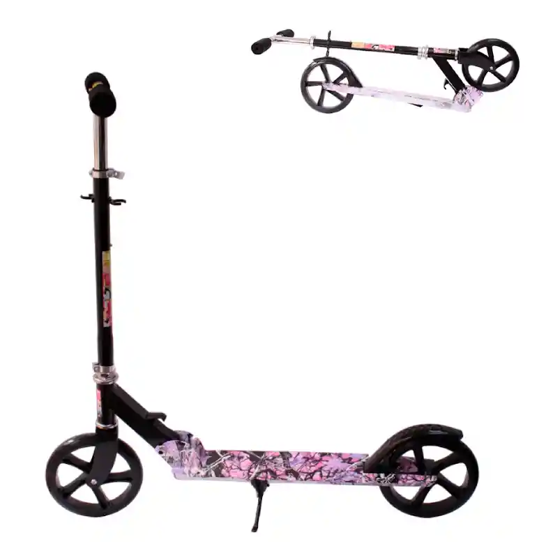 Monopatin Patineta Scooter Plegable Llanta Grande Negra Con Rosada