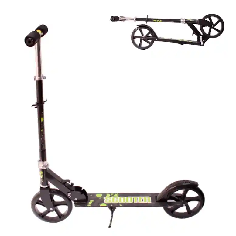 Monopatin Patineta Scooter Plegable Llanta Grande Negra Con Verde