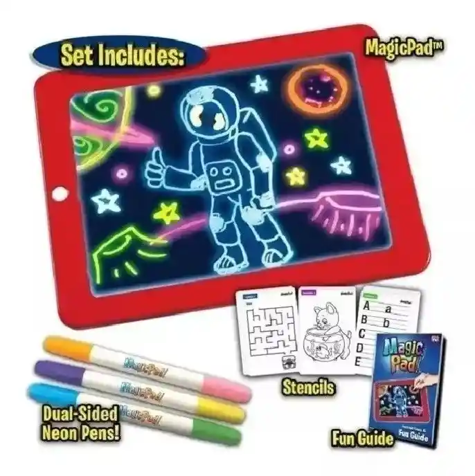 Tabla Para Dibujo Luz Led Magic Pad + Marcadores + Plantilla