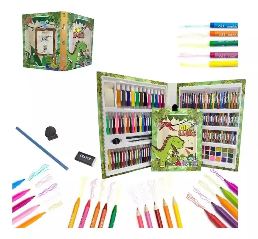Set Kit Arte Dibujo Para Niños Dinosaurios 208 Piezas