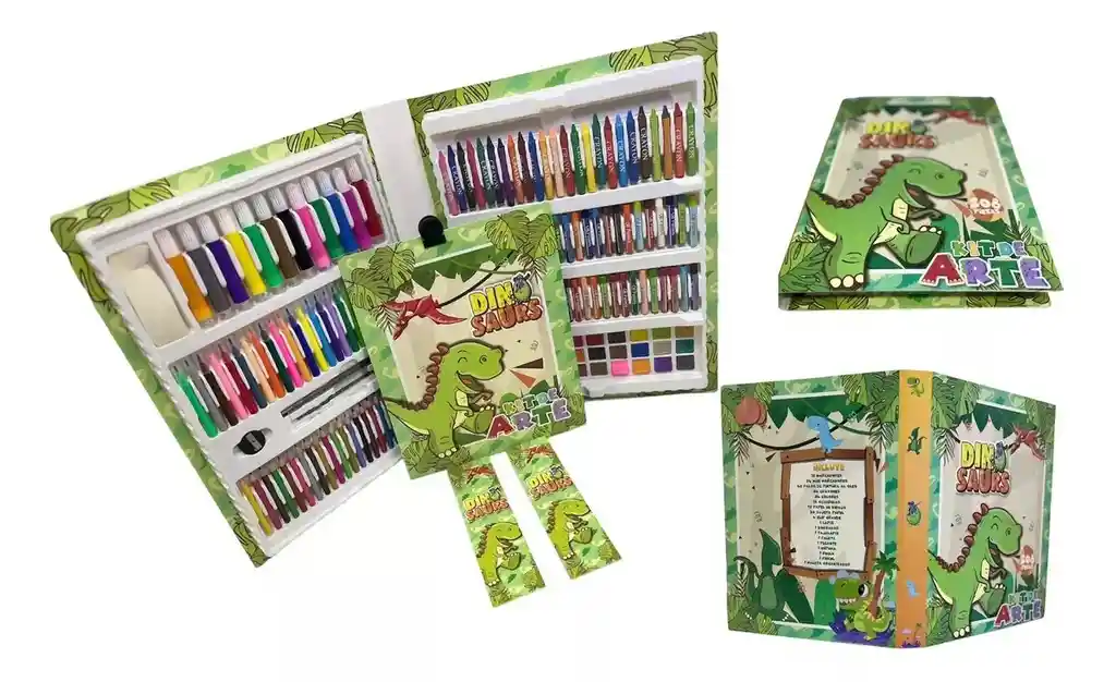 Set Kit Arte Dibujo Para Niños Dinosaurios 208 Piezas