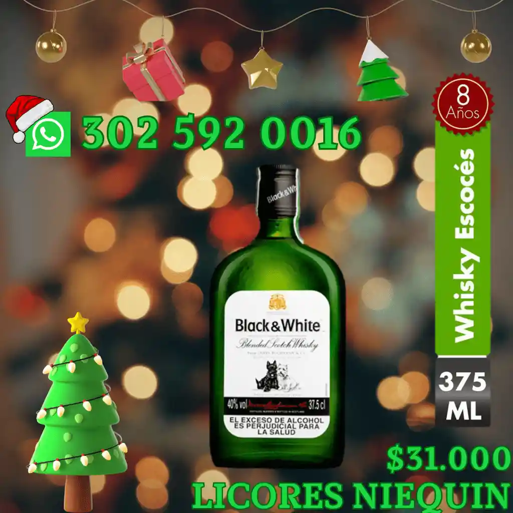 Black And White Whisky 8 Años Scoth X Media Botella