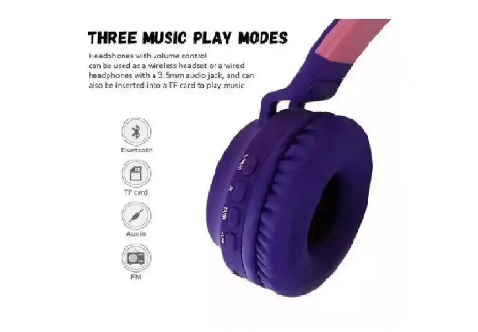 Diadema Bluetooth Con Diseñó De Orejitas Niña Extra Bass Hd Rosada