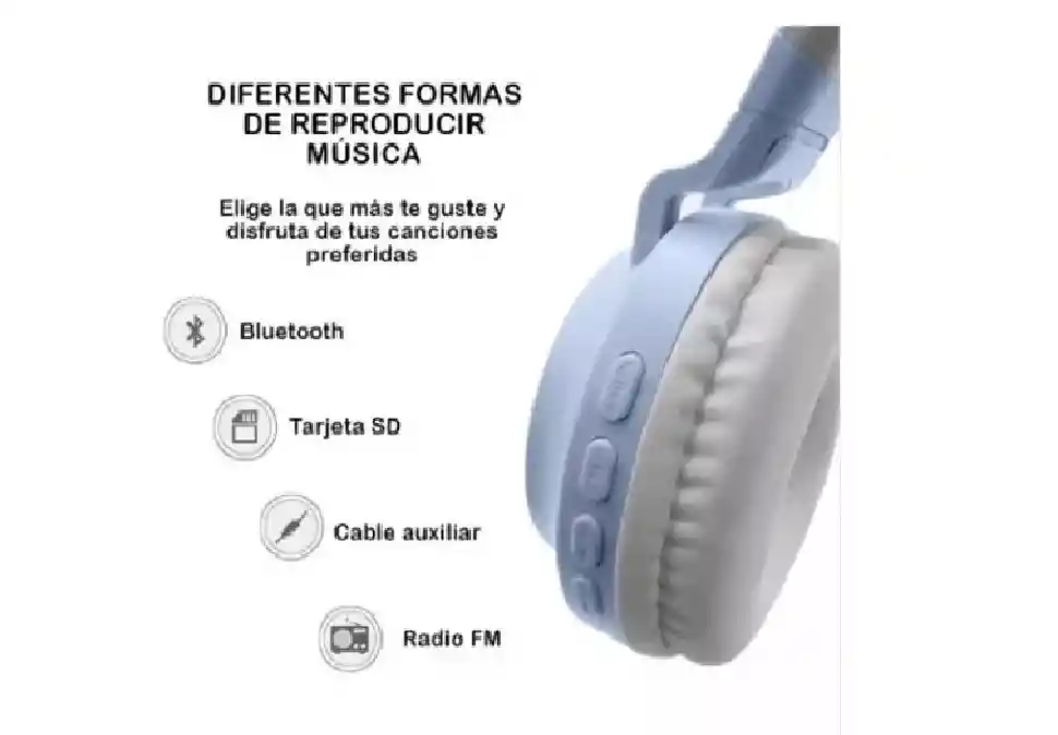 Diadema Bluetooth Con Diseñó De Orejitas Niña Extra Bass Hd Celeste