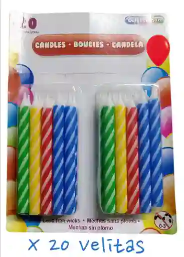 Velas Colores En Espiral X20 Unidades/ Para Tortas, Decoración, Bautizo / 8cm
