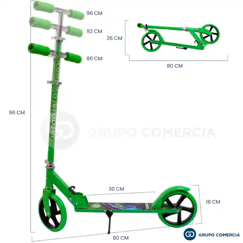 Monopatin Patineta Scooter Plegable Llanta Grade Verde