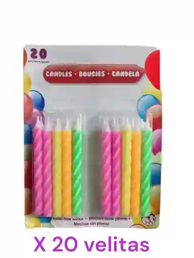 Velas Colores Neón En Espiral X 20 Unidades/ Para Tortas, Decoración, Bautizo/8cm