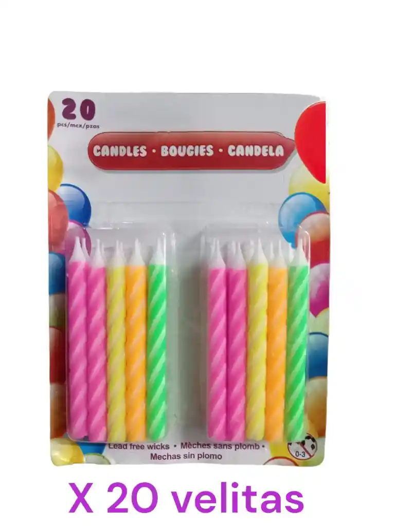 Velas Colores Neón En Espiral X 20 Unidades/ Para Tortas, Decoración, Bautizo/8cm