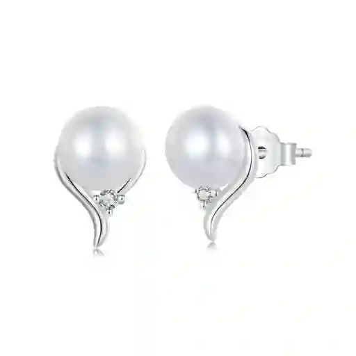Aretes Elegantes Con Perla Circón Para Mujer En Plata 925