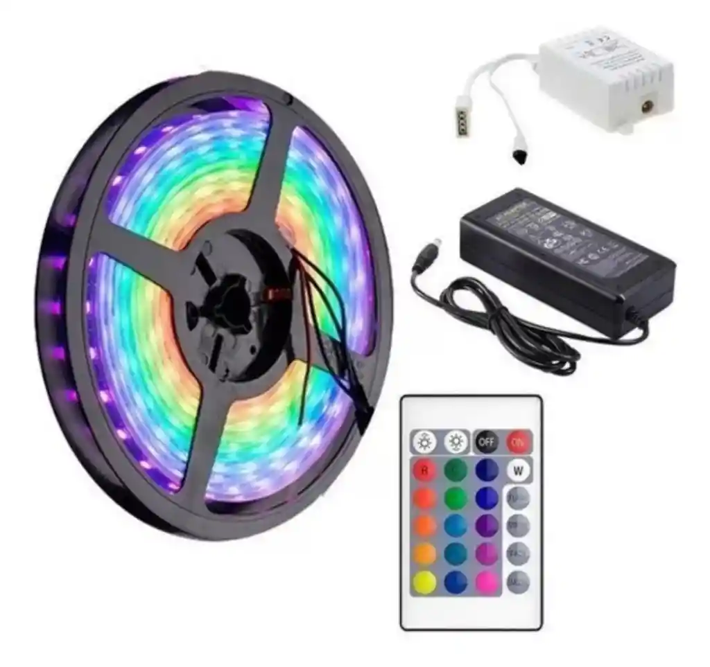 Cinta Led Multicolor Rgb Luz 5mts + Control + Adaptador