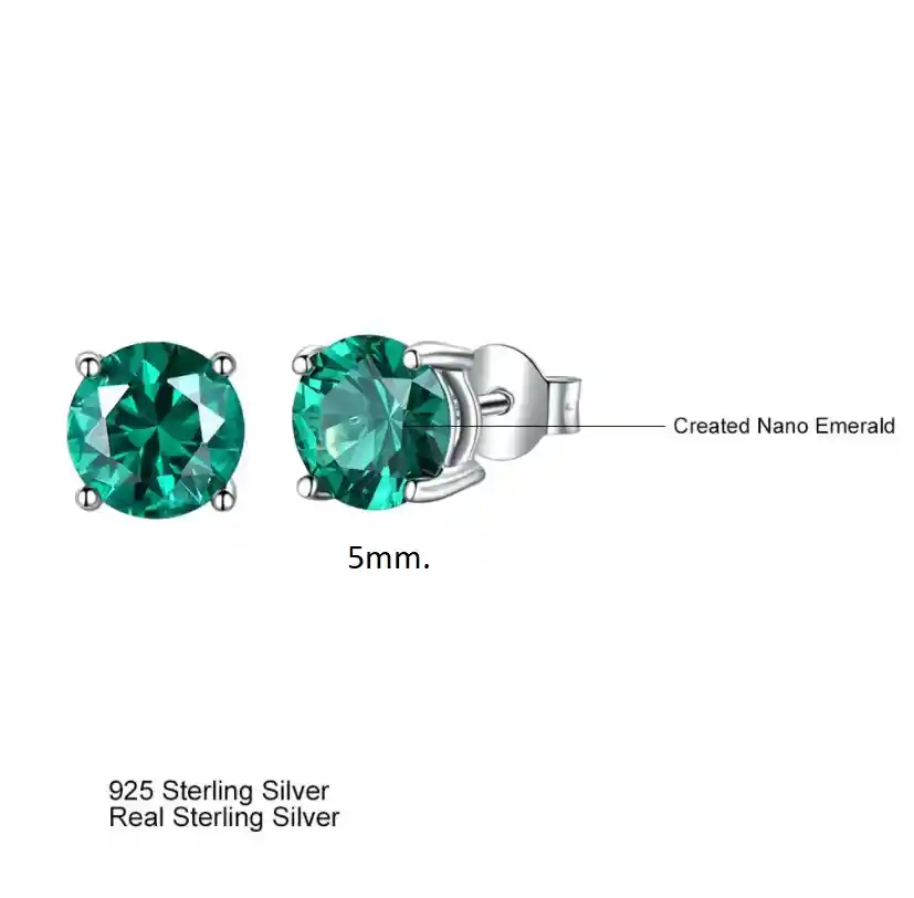 Aretes Topos Para Mujer Esmeralda Rusa En Plata 925