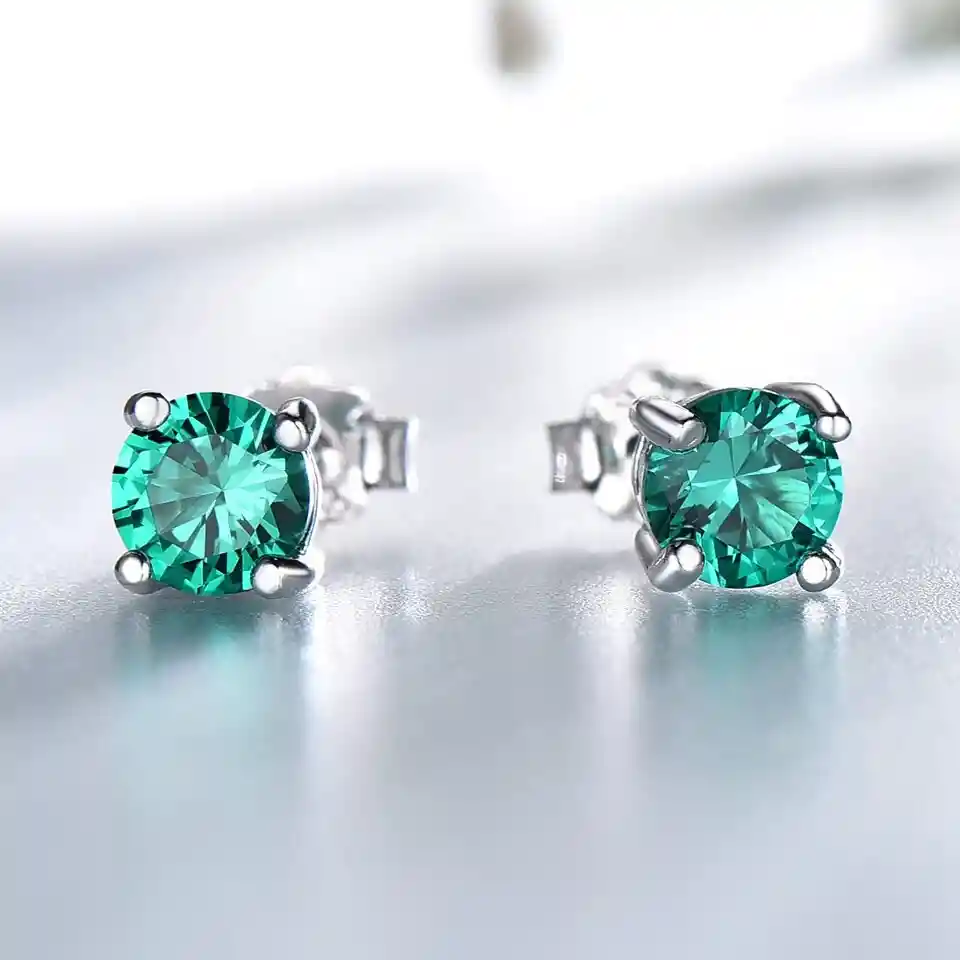 Aretes Topos Para Mujer Esmeralda Rusa En Plata 925