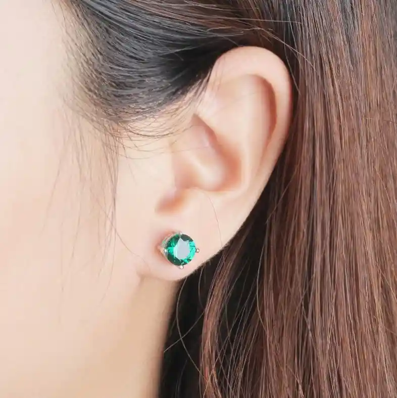 Aretes Topos Para Mujer Esmeralda Rusa En Plata 925