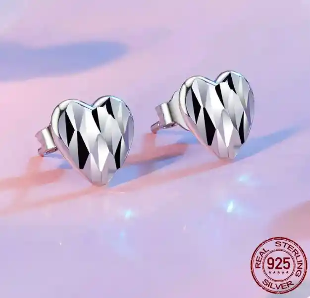 Aretes Topos Corazón Facetado Amor Para Mujer En Plata 925