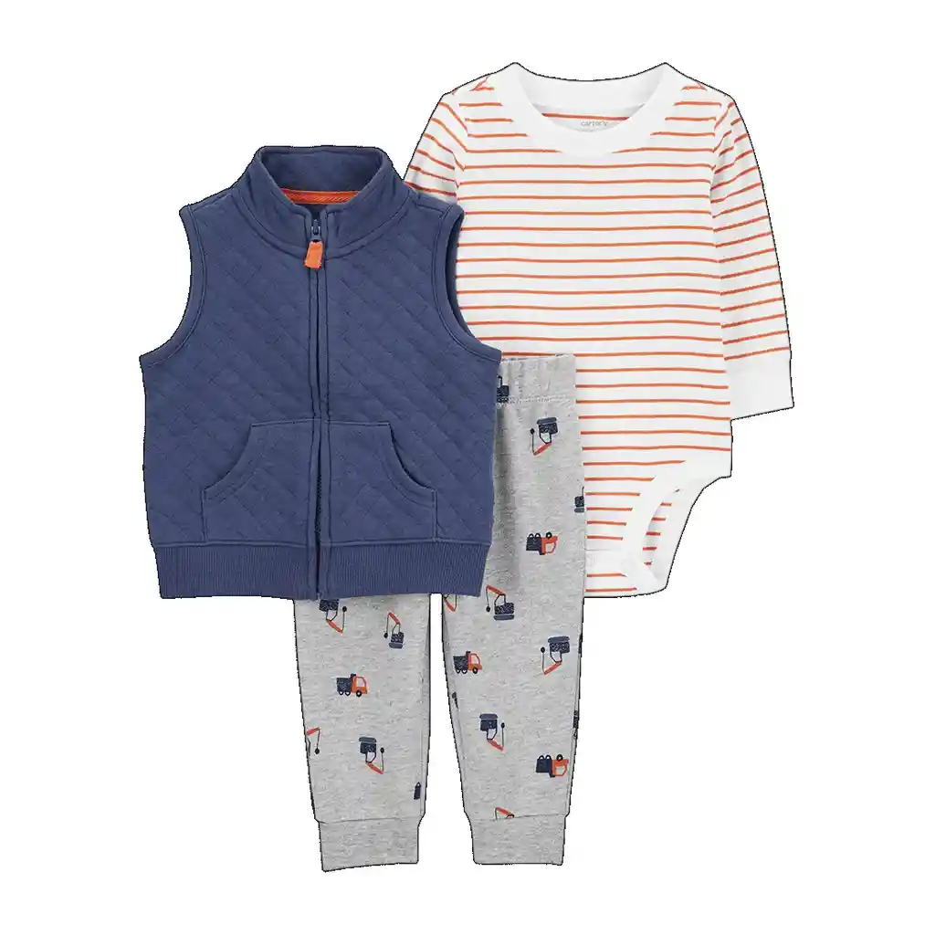 	 Conjunto Chaleco Azul Carritos - 9 Meses